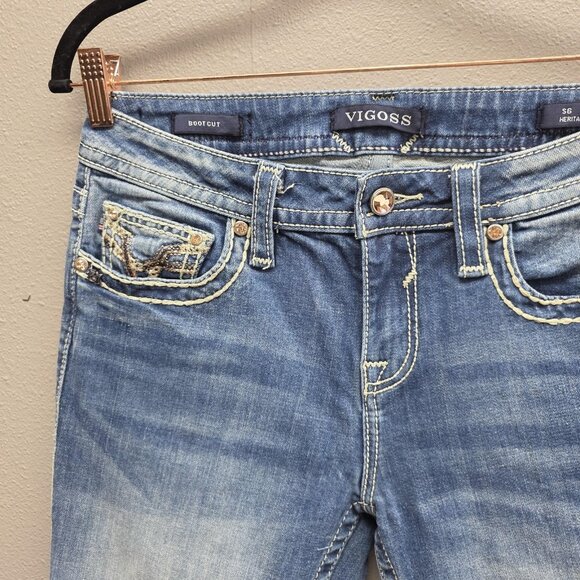 Vigoss Jeans Womens 6 L32 Blue Boot Cut Heritage Fit Embellished Pockets Stretch - Picture 2 of 14